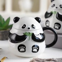 Cute Panda Ceramic Coffee Mug with Lid - Thumbnail 1