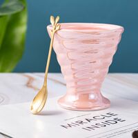 13pcs Pink Glaze Ceramic Thread Ice Cream Dessert Salad Cup Set - Thumbnail 5