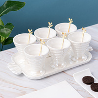 13pcs Pink Glaze Ceramic Thread Ice Cream Dessert Salad Cup Set - Thumbnail 3