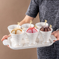 13pcs Pink Glaze Ceramic Thread Ice Cream Dessert Salad Cup Set - Thumbnail 4