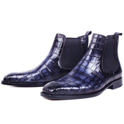 Men,s Handmade Leather Shoes, Formal Alligator Texture Leather Men Blue Shoes