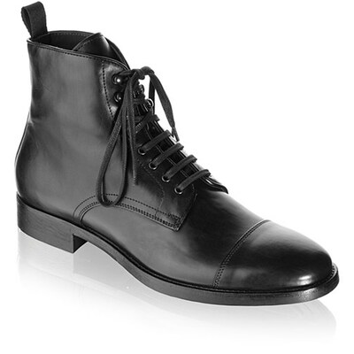 Handmade men black cap toe lace up military ankle leather boot, mens combat boot - Thumbnail 1