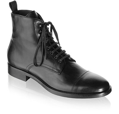 Handmade men black cap toe lace up military ankle leather boot, Mens combat boot