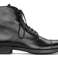 Handmade men black cap toe lace up military ankle leather boot, Mens combat boot - Thumbnail 2