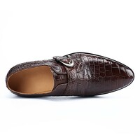 Handmade Men Alligator Leather Single Monk Strap Dress Shoes Oxford Formal Business Shoes - Thumbnail 2