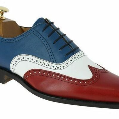 Mens made to order multi color vintage leather wing tip rounded toe oxford shoes