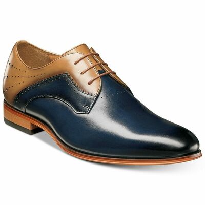Blue tan black multi tone premium leather handmade burnishedtoe oxford men shoes