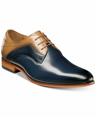 Blue Tan Black Multi Tone Premium Leather Handmade BurnishedToe Oxford Men Shoes