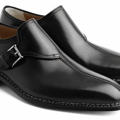 Magnificiant black genuine leather handmade single buckle strap men monk shoes
