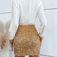 Fashion Sequins Spliced V-Neck Long Sleeved Dress - Thumbnail 4