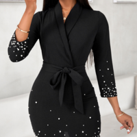 Elegant Temperament Long Sleeved Beaded Dress - Thumbnail 1