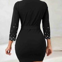 Elegant Temperament Long Sleeved Beaded Dress - Thumbnail 2