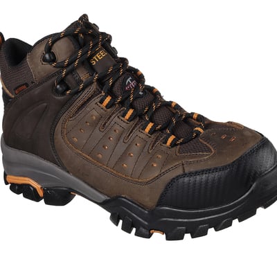 Mens skechers work steel toe waterproof eh delleker lakehead brown/orange