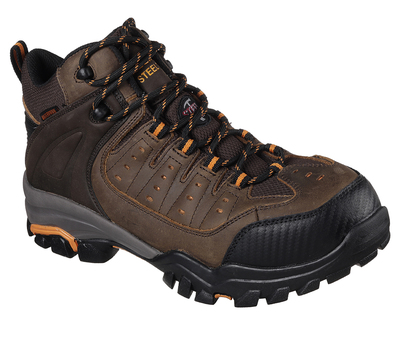 Mens Skechers Work Steel Toe Waterproof EH Delleker Lakehead Brown/Orange