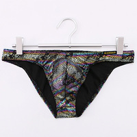 Multi-color 4PK Snake Pattern Men's Underwear Lingerie Low-rise Sexy Cut-out Briefs Nylon Underpants KX020SJ - Thumbnail 3