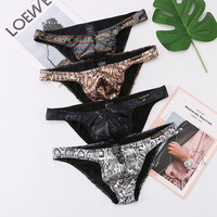 Multi-color 4PK Snake Pattern Men's Underwear Lingerie Low-rise Sexy Cut-out Briefs Nylon Underpants KX020SJ - Thumbnail 5