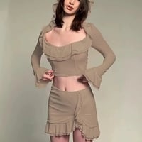 2PCS Hoodie Long Sleeve Top + Mini Skirt  - Thumbnail 4