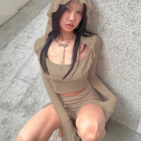 2PCS Hoodie Long Sleeve Top + Mini Skirt  - Thumbnail 7