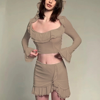 2PCS Hoodie Long Sleeve Top + Mini Skirt  - Thumbnail 8