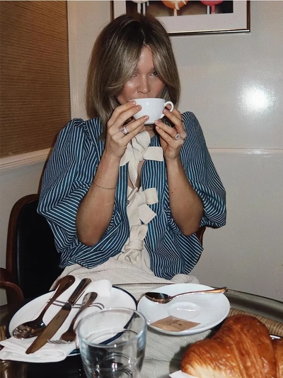 Blue Stripe Lace Up Blouse 