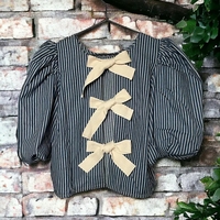 Blue Stripe Lace Up Blouse  - Thumbnail 5