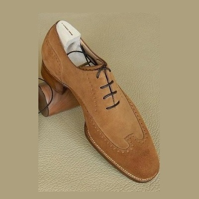 Handmade men's fashion beige suede lace up office shoes