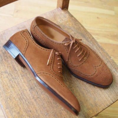 Handmade men wing tip suede leather office business oxford lace up shoes - Thumbnail 1