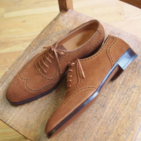 Handmade Men Wing Tip Suede Leather Office Business Oxford Lace Up Shoes - Thumbnail 1