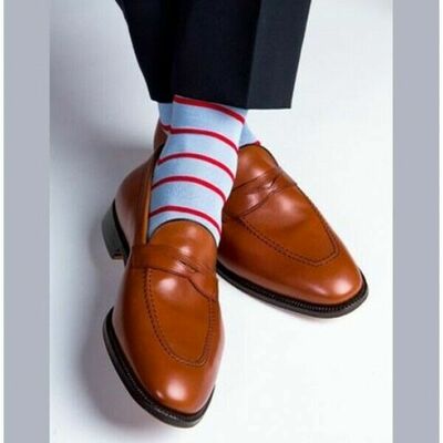 Brown Moccasin Loafer Slip On Vintage Leather Black Sole Party Wear Formal Shoes