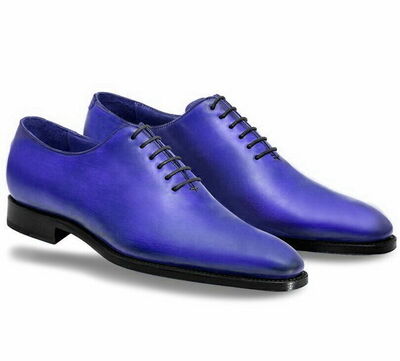 Men Dark Purple Color Oxford Rounded Derby Toe Black Sole Leather Laceup Shoes