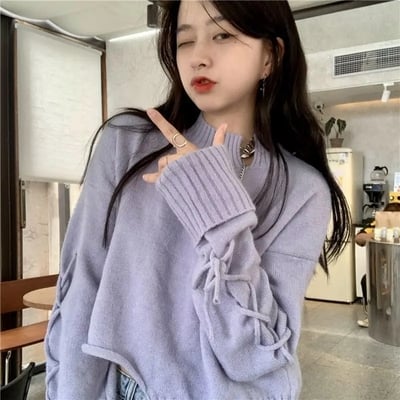 Purple Irregular Cropped Sweater 