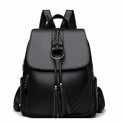 Fashion braided tassels satchel bags school rucksack purse for mom pu leather women's backpack