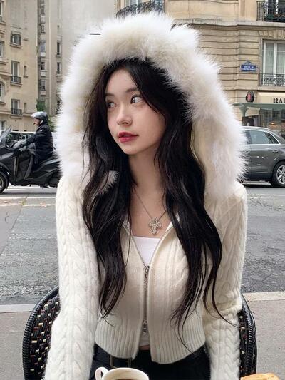 Furry Hoode Cropped Jacket