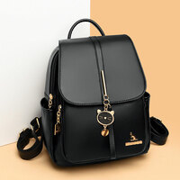 Leisure Cat Kitten Pendant Decor Kangaroo Satchel Bags Purse Soft Leather Women's Backpack - Thumbnail 4