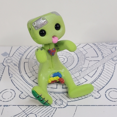 Zombie robot (green) resin art toy figure kawaii desk friend gift