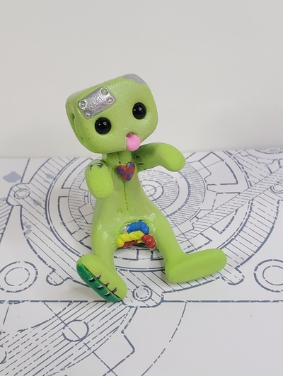 Zombie Robot (Green) Resin Art Toy Figure Kawaii Desk Friend Gift