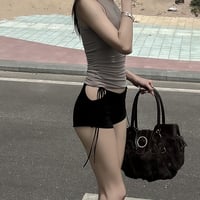 Black Low Rise Lace Up Shorts  - Thumbnail 4