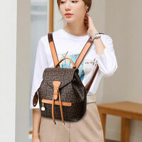 Fashion Buckle Cover Grid Letter Pattern Small Satchel Bags Purse PU Leather Women's Backpack - Thumbnail 2