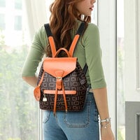 Fashion Buckle Cover Grid Letter Pattern Small Satchel Bags Purse PU Leather Women's Backpack - Thumbnail 1
