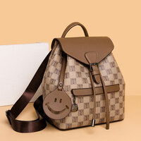 Fashion Buckle Cover Grid Letter Pattern Small Satchel Bags Purse PU Leather Women's Backpack - Thumbnail 6