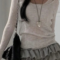 Grey Ribbed 2PCS Long Sleeve Shirt  - Thumbnail 1