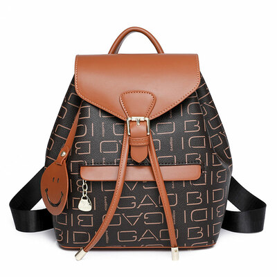 Fashion buckle cover grid letter pattern small satchel bags purse pu leather women's backpack