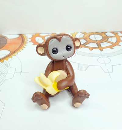 Robot in a monkey costume resin figurine desk robot decor, nursery decor