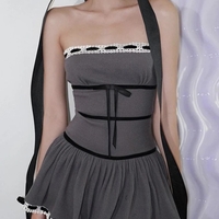 Lace Tie Up Strapless Mini Dress  - Thumbnail 3