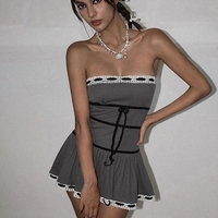 Lace Tie Up Strapless Mini Dress  - Thumbnail 1