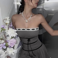 Lace Tie Up Strapless Mini Dress  - Thumbnail 2