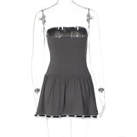 Lace Tie Up Strapless Mini Dress  - Thumbnail 7