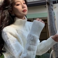 White Turtleneck Zipper Sweater  - Thumbnail 5