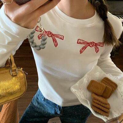 Bow knit long sleeve shirt 