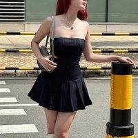 Striped A-Line Pleated Dress - Thumbnail 1